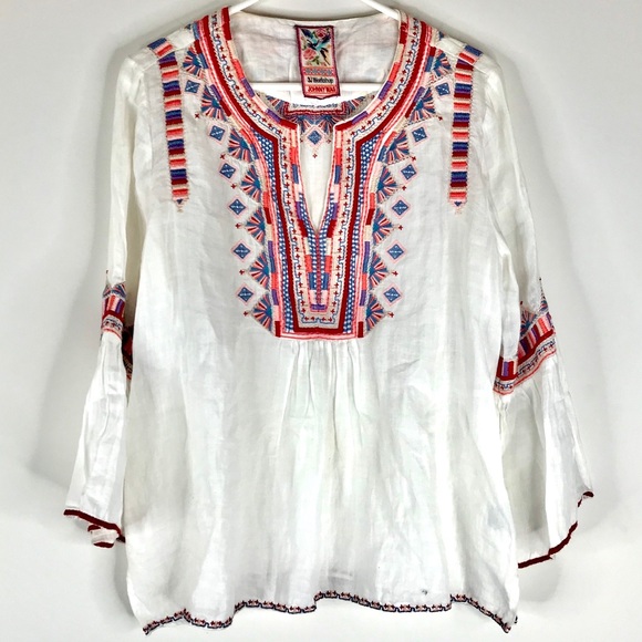 JOHNNY WAS Embroidered Top Cotton Bell Sleeves S - Picture 10 of 10